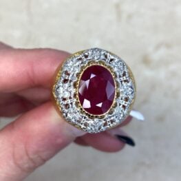 Buccellati Ruby Ring Fine White Gold Leaf Motif Halo