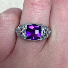 Natural Vintage Amethyst Platinum Ring Circa 1920 11920 F3