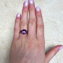 Three Stone Oval Cut Natural Amethyst Ring 12217 F1