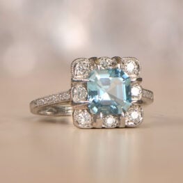 1.12ct Center Asscher Cut Aquamarine and Diamond Halo Ring 13090-Artistic