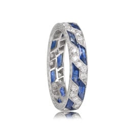 Zig-Zag Calibrated Sapphire and Diamond Band - Admiral Band