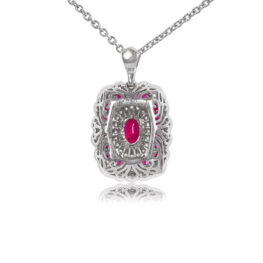 Platinum Pendant with Ruby and Diamond Halo - Gravois Pendant