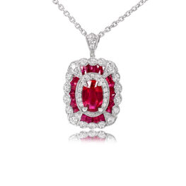 0.52ct Ruby and Diamond Halo Pendant - Gravois Pendant