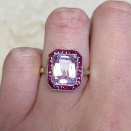 Kunzite 18k Yellow Gold Halo Ring Matosinhos Ring F3