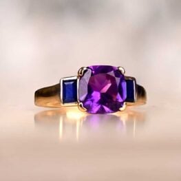 18k Yellow Gold Natural Round 2.40ct Amethyst Gemstone Ring 13409-Artistic