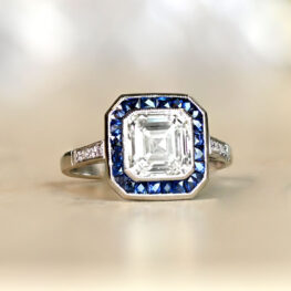 Asscher Cut Geometric Sapphire Halo Platinum Engagement Ring 13431-Artistic-1000x1000