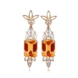 Vintage Retro Era Emerald Cut Citrine Earrings - Florence Earrings 13942 TV