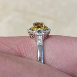 Diamond Accented Shoulders 18k Yellow Gold Mounting Fancy Yellow Diamond Center Stone 14104-F4