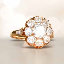 18k Gold Victorian Diamond Cluster Engagement Ring Lafayette Ring 14255