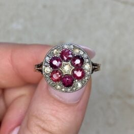 Five Garnet and Diamond 18k Yellow Gold Ring 14396 F5