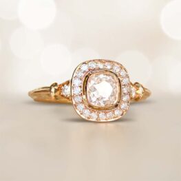 18k Yellow Gold Antique Cushion Cut Diamond Faro Ring 14604