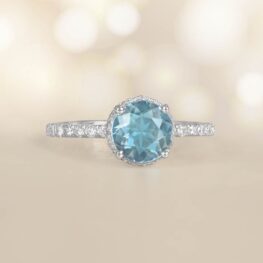 1.13 Carats Round Cut Aquamarine Diamond Ring Andalusia Ring 14764