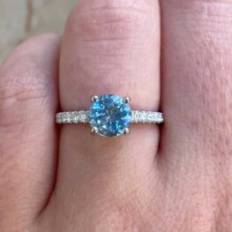 Round Cut Aquamarine and Diamond Engagement Ring 14767 F2