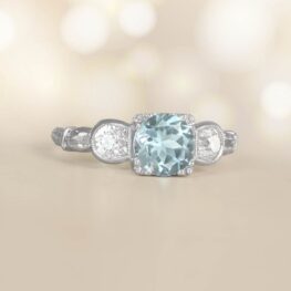 Aquamarine and Diamond Three Stone Ring Liverpool Ring Top View Artistic