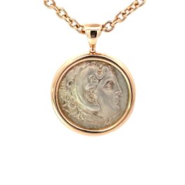 18k Rose Gold Long Chain Bulgari Ancient Coin Top View