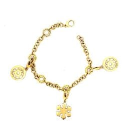 Bulgari 18k Yellow Gold Bracelet Snowflake and Sailor Wheel Charm Back View