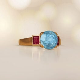 1.69 carat Aquamarine Center Flanked by Rubies Artistic Picture 15204