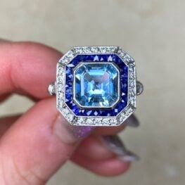 1.97ct Natural Ascher Cut Bezel Set Aquamarine Gemstone Ring Claremont F5