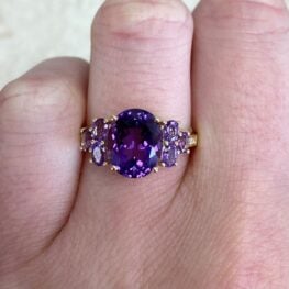 Three Stone Accented Amethyst Flank 18k Yellow Gold Ring Edmonton F2