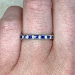 Natural Sapphire And Diamond Alternating Chanel Set 14k White Gold Band Ladue F2