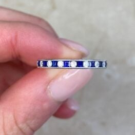 Baguette Cut Natural Sapphire And Round Brilliant Cut Diamond Alternating Half Eternity Band Ladue F5