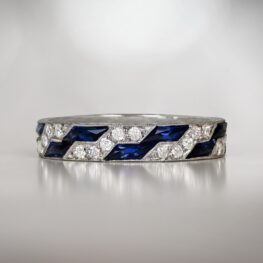 Diamond And Sapphire Zig Zag Platinum Wedding Band M24_1156