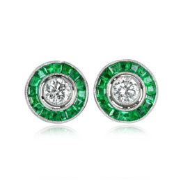 Old European Diamond Emerald Halo Earrings - Bampton Earrings MAR106 TV