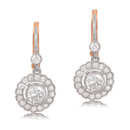 Patton Old European Cut Diamond Cut Floral Platinum Earrings Top View