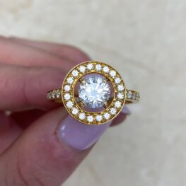 1.06ct Diamond Halo 18k Yellow Gold Antique Ring Circa 1980 SB770 F5