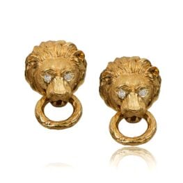 Van Cleer and Arpel Lion Doorknocker Earrings Top View