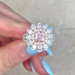 18k Rose Gold On 18k White Gold Floral Motif Halo Engagement Ring VMK11 F5